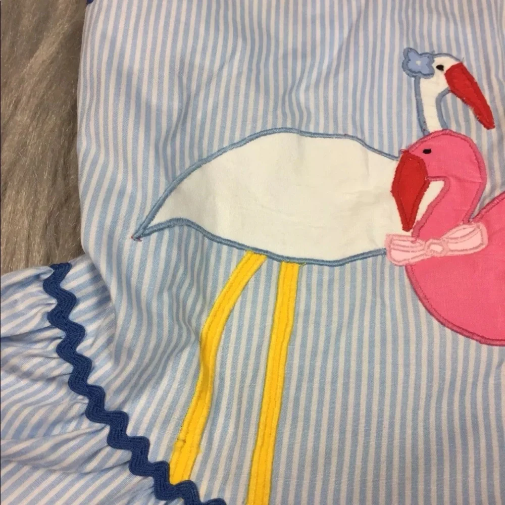 Vintage Alyssa Blue White Striped Flamingo Dress